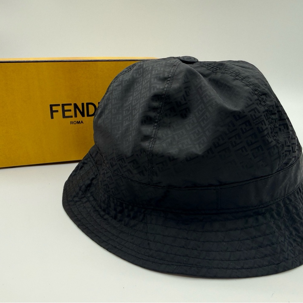 Fendi FF Embossed Nylon Bucket Hat Black - L